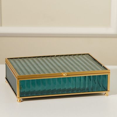 Percy Glass Jewelry Box Teal/Gold 21.5x16x6Cm 