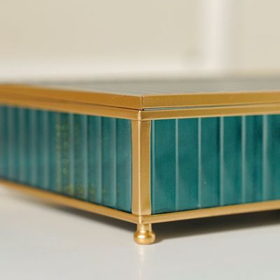 Percy Glass Jewelry Box Teal/Gold 21.5x16x6Cm 