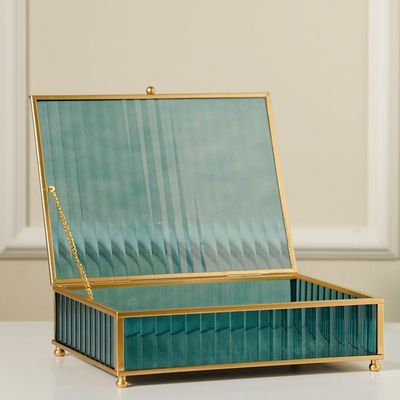 Percy Glass Jewelry Box Teal/Gold 21.5x16x6Cm 