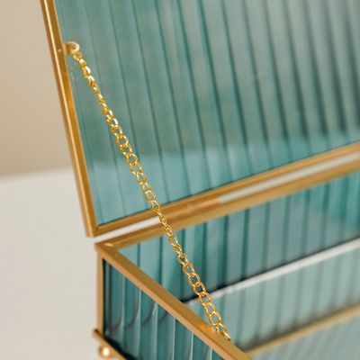 Percy Glass Jewelry Box Teal/Gold 21.5x16x6Cm 