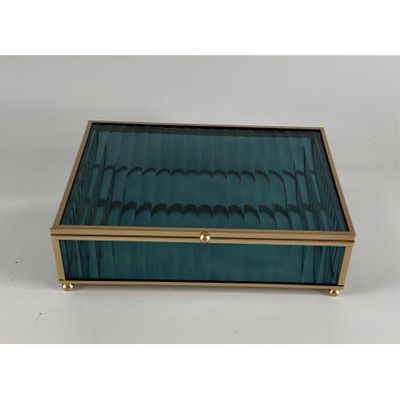 Percy Glass Jewelry Box Teal/Gold 21.5x16x6Cm 
