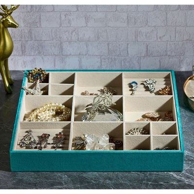 Elsa Velvet Jewelry Organizer 38X38X5Cm Turquoise