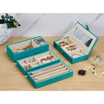 Elsa Velvet Jewelry Organizer 23.5X11.5X16Cm Turquoise