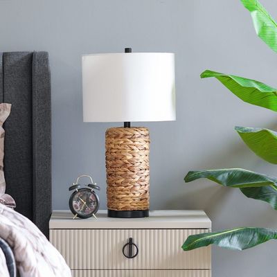Jonathan Sea Grass Table Lamp With Grey Linen Shade