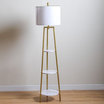 Nicholas Metal Etagere Floor Lamp with Marble Decal Finish Shelf