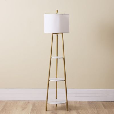 Nicholas Metal Etagere Floor Lamp with Marble Decal Finish Shelf