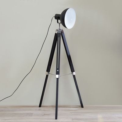 Nicholas Wood Adjustable Height Tripod Floor Lamp With Metal Shade
