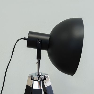 Nicholas Wood Adjustable Height Tripod Floor Lamp With Metal Shade