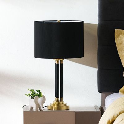 Jonathan Metal Table Lamp With Black Shade, E27 Socket, Gold Base