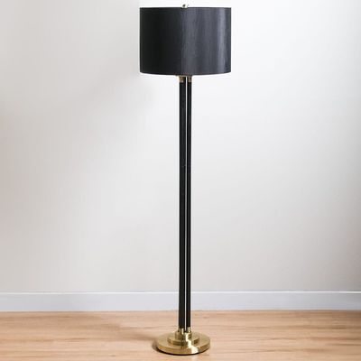 Nicholas Metal Floor Lamp With Black Shade, E27 Socket, Gold Base