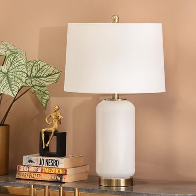 Jonathan Glass Table Lamp Antique Brass+White 38X38X67.5Cm 