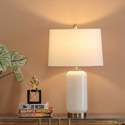 Jonathan Glass Table Lamp Antique Brass+White 38X38X67.5Cm 