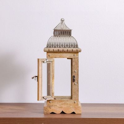 SS24-Sahara Wooden lantern large Natural colour 15x15x38cm (DO-23-3184 S)