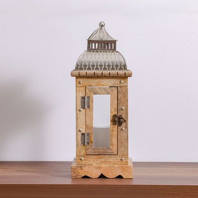 SS24-Sahara Wooden lantern large Natural colour 15x15x38cm (DO-23-3184 S)