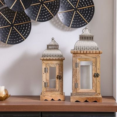 SS24-Sahara Wooden lantern large Natural colour 15x15x38cm (DO-23-3184 S)