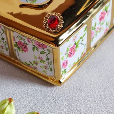 Jules Tissue Box Gold,White,Red 24X15.5X10XCM