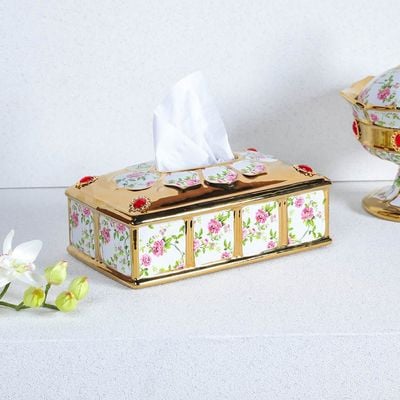 Jules Tissue Box Gold,White,Red 24X15.5X10XCM