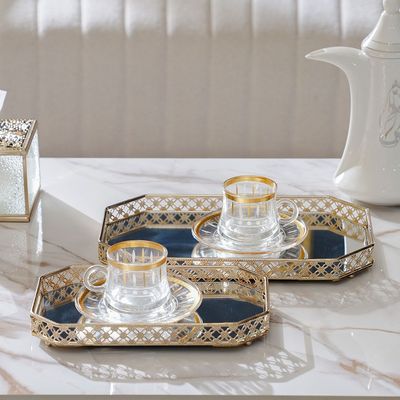 Medalion Set Of 2 Tray S-26X16X3Cm L-33X20X3Cm Titanium Gold