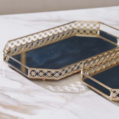 Medalion Set Of 2 Tray S-26X16X3Cm L-33X20X3Cm Titanium Gold