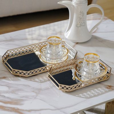 Medalion Set Of 2 Tray S-26X16X3Cm L-33X20X3Cm Titanium Gold