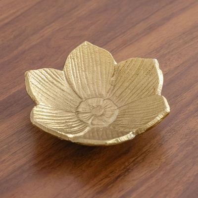 Adira Ornate Metal Lotus Petal Platter Gold 15.5X15.5X4Cm