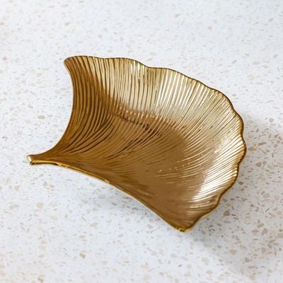 Inaaya Leaf Ceramic Gold Plate 30X23X4.5