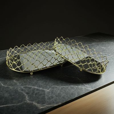 Impressions Metal Mirror Cutwork Tray Set/2 35X22X7/30X18X7Cm