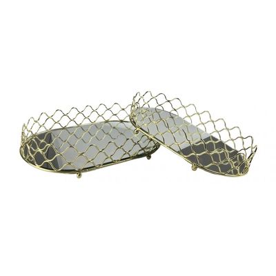 Impressions Metal Mirror Cutwork Tray Set/2 35X22X7/30X18X7Cm