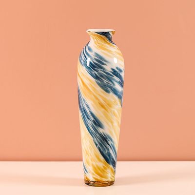 Kiyan Handblown Glass Vase Blue &Amber 14X14X45.5Cm