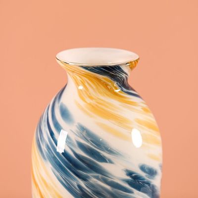 Kiyan Handblown Glass Vase Blue &Amber 14X14X45.5Cm