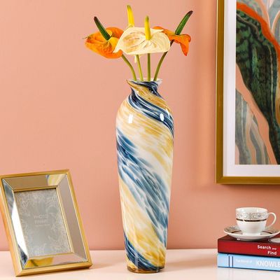 Kiyan Handblown Glass Vase Blue &Amber 14X14X45.5Cm
