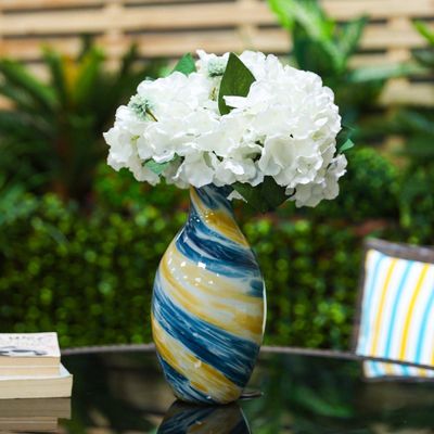 كيان - مزهرية زجاجية باللون الأزرق والعنبر مقاس 16 × 16 × 31.5 سم