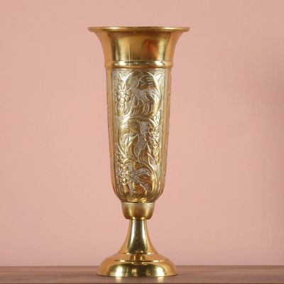Decimus Floral Texture Vase with Base L 19 x W 19 x H 47 cm - Gold