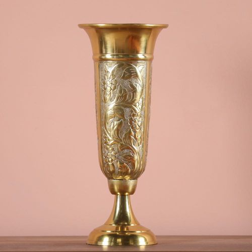 Decimus Floral Texture Vase with Base M - L 17 x W 17 x H 39 cm - Gold