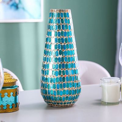 Cellena Mosaic Glass Vase Blue & Gold