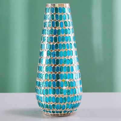 Cellena Mosaic Glass Vase Blue & Gold