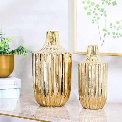 Liana Set Of 2 Vase Gold 11.7X11.7X25.5, 17X17X31Cm