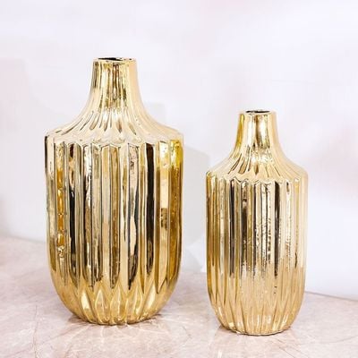 Liana Set Of 2 Vase Gold 11.7X11.7X25.5, 17X17X31Cm