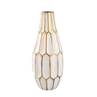 Abriz Vase White/Gold Ceramic  15.5 X 15.5 X 38 CM