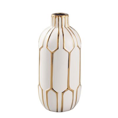 Abriz Vase White/Gold Ceramic  13.5 X 13.5 X 30 CM