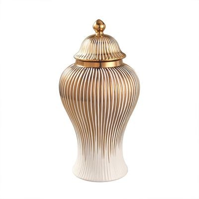 Abriz Vase White/Gold Ceramic  16 X 16 X 30 CM