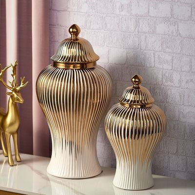 Abriz Vase White/Gold Ceramic  16 X 16 X 30 CM