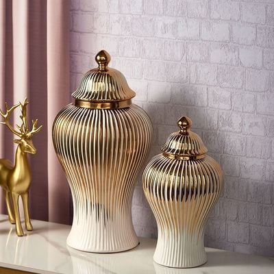 Abriz Vase White/Gold Ceramic  20 X 20 X 42 CM