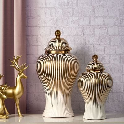 Abriz Vase White/Gold Ceramic  20 X 20 X 42 CM