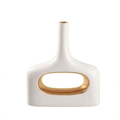Abriz Vase White/Gold Ceramic  29 X 7.5 X 33 CM