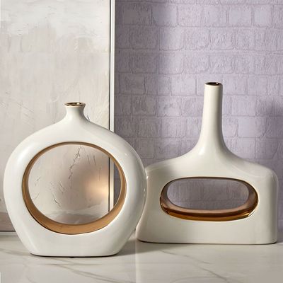 Abriz Vase White/Gold Ceramic  28 X 7.5 X 30.5 CM
