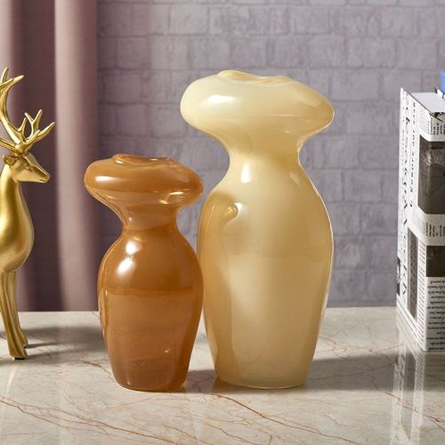 Abriz Vase Cream Glass  16 X 10.5 X 30.5 CM