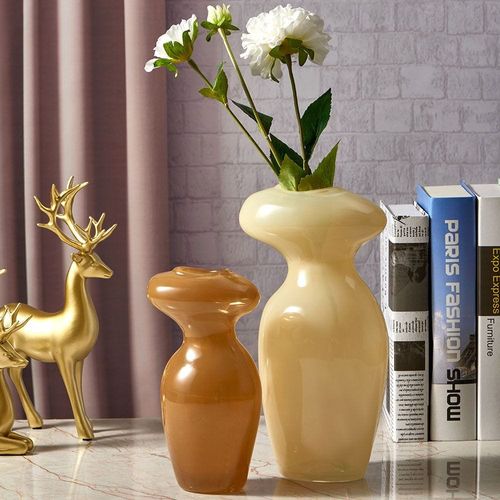 Abriz Vase Cream Glass  16 X 10.5 X 30.5 CM
