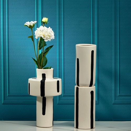 Abriz Vase Black/White Ceramic  10 X 10 X 40 CM