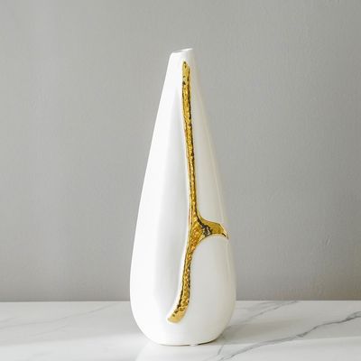 Zenith Ceramic Vase White/Gold 14X14X38Cm 